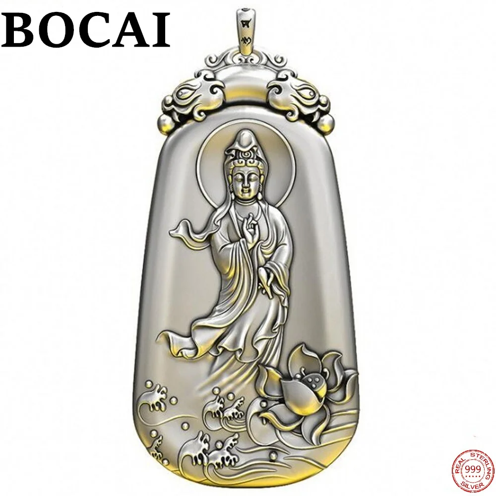 BOCAI S999 Sterling Silver Pendants for Women Men Avalokitesvara Buddha Statue Amulet New Fashion Classic Jewelry Wholesale