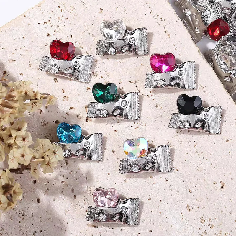 10 Stuks 3d Kleurrijke Candy Hart Diamant Nail Art Legering Nail Charms Diy Decoraties Kawaii Flatback Steentjes Accessoires