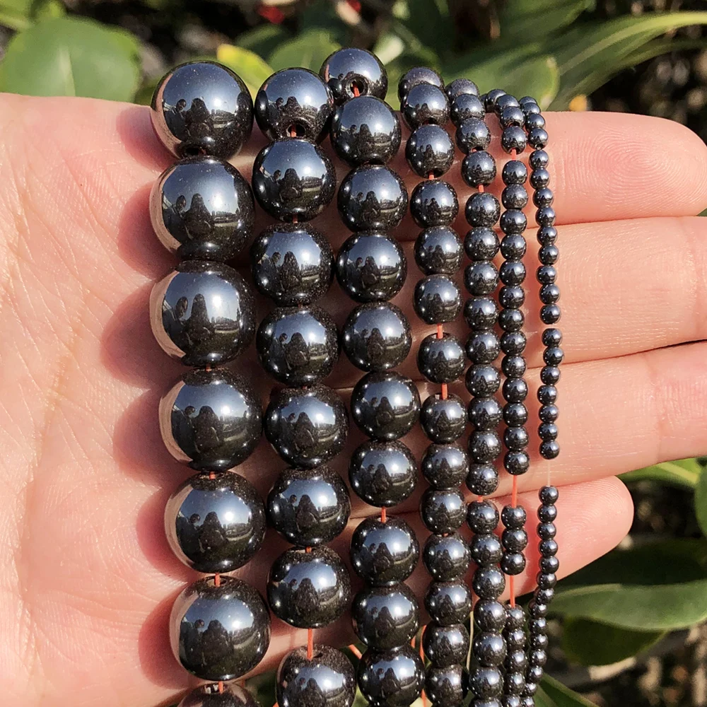 Natural Stone Smooth Black Hematite Beads Round Loose 2 3 4 6 8 10 12 MM 15\