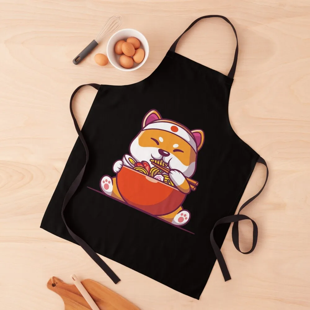 

CUTE SHIBA EAT RAMEN Apron Useful Things For Kitchen Chef jacket men Kitchen Items Apron