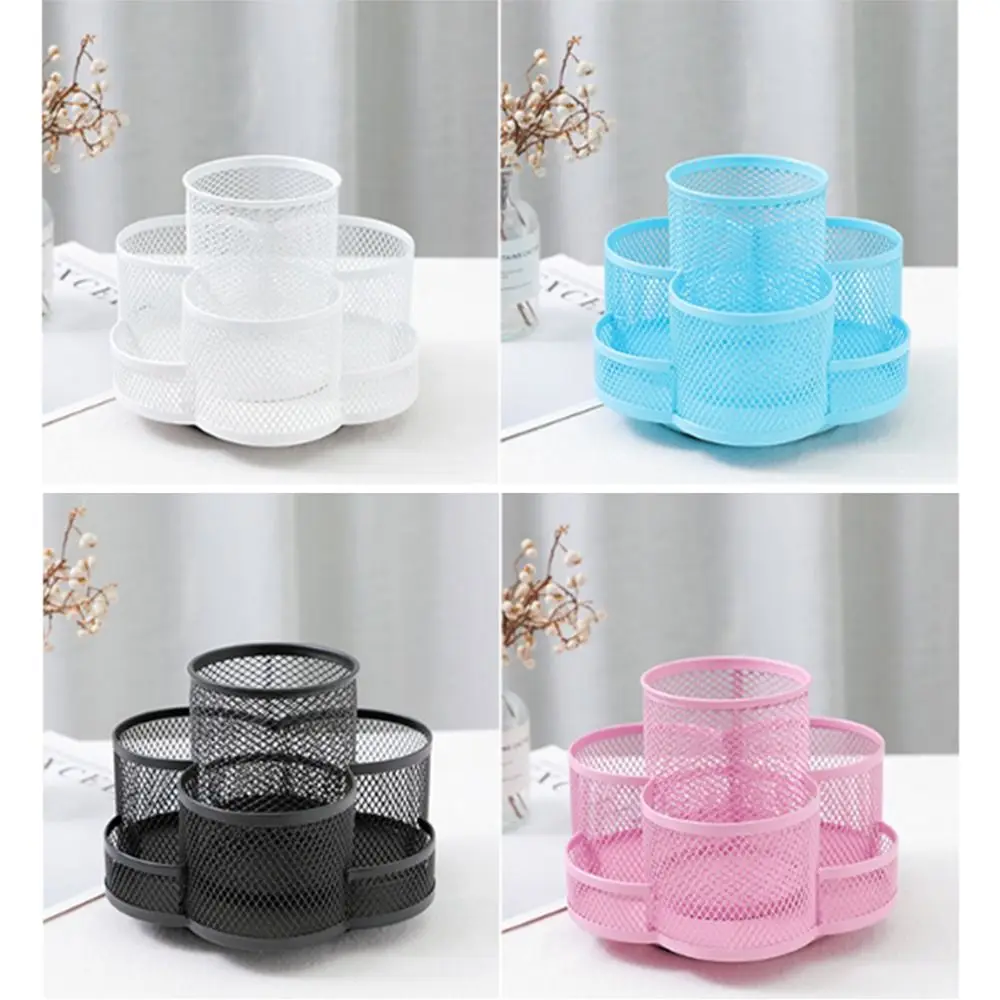 360 Rotatable Metal Mesh Pen Holder Multifunctional 7 Compartments Desktop Pencil Organizer Large Capacity Multi-color