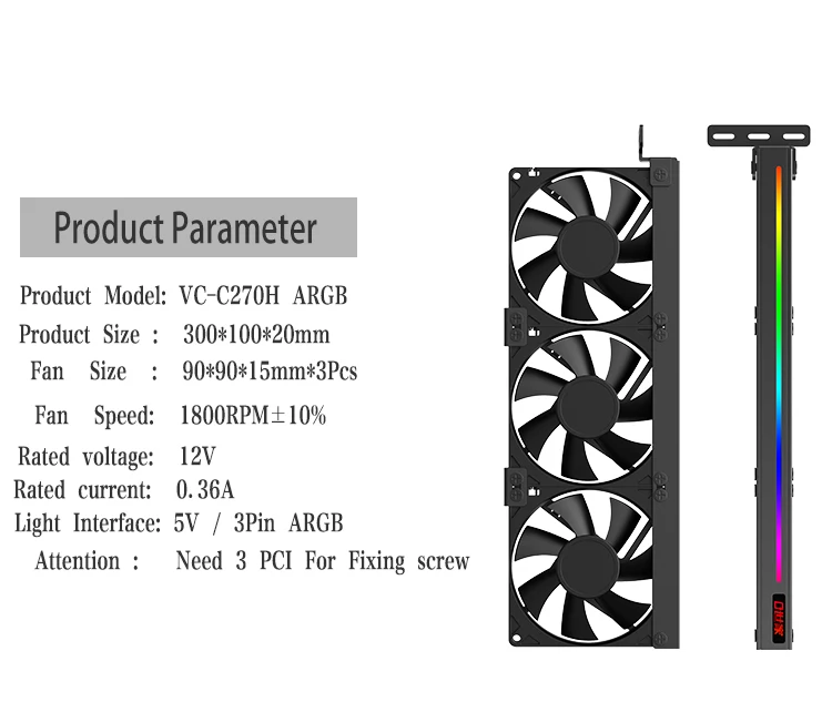 ETucer-ユニバーサルサイドアームチェア冷却ファン,サイレント,5v,3ピン,VC-C270H x 300x20mm,100