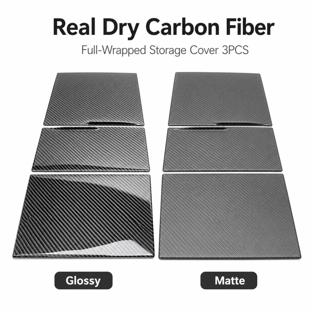 Real Dry Carbon Fiber Center Console Storage Cover 3PCS Full Wrapped Trim For Tesla Model 3 Highland 2024+ Glossy Matte.