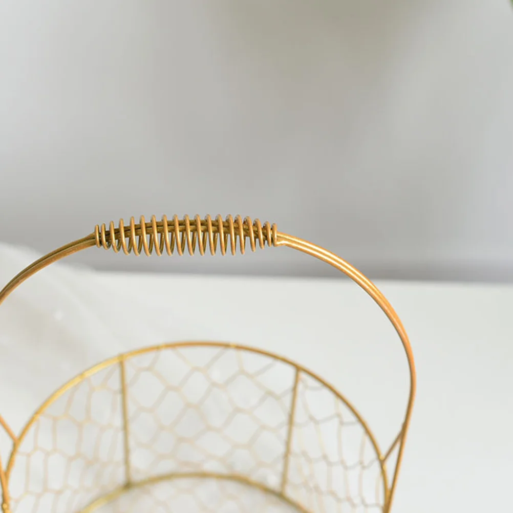 

Golden Round Flower Basket Iron Wire Metal Desktop Organizer Storage Basket Decorative Holder for Home Office