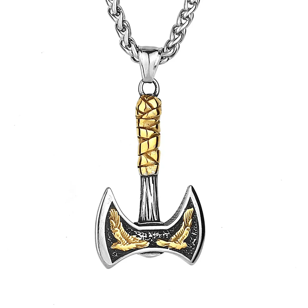 

CHUANGCHENG Nordic Viking Double Head Axe Hip Hop Fashion Stainless Steel Pendant Men's Necklace Chains