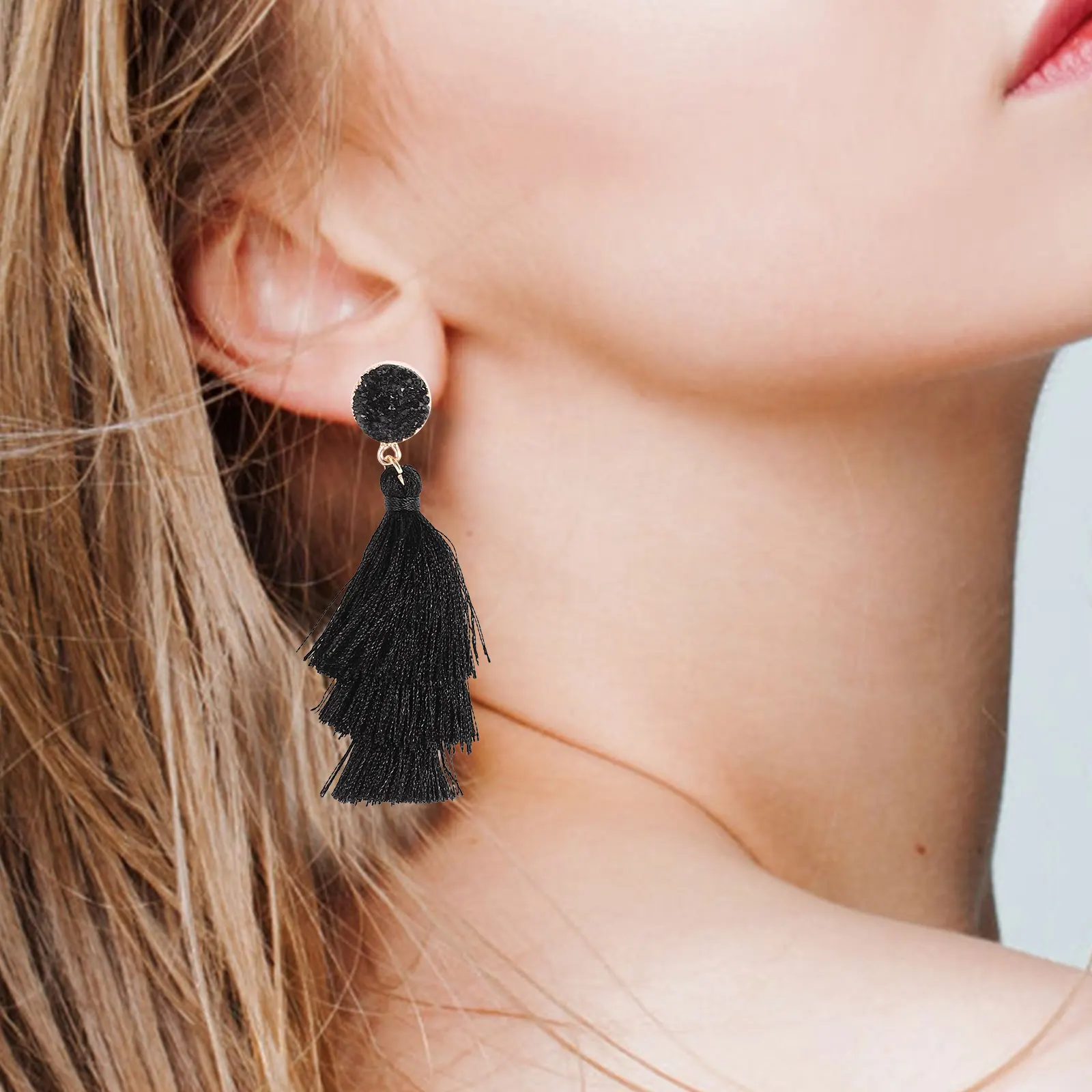 

1 Pair Bohemian Style Multi Layer Tassel Dangle Earrings Fashionable Women's Jewelry