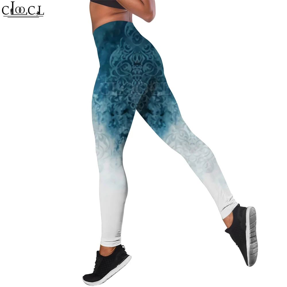 CLOOCL nuevas mujeres Legging gradiente azul patrón 3D impreso pantalones de cintura alta estiramiento deportes Legging correr Fitness Yoga pantalones