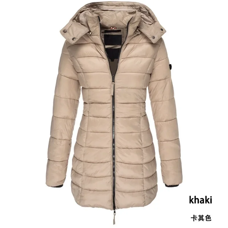 New Winter Warm Hooded Parkas For Women Solid Thick Cotton Padded Coats Ladies Mid-length Casual Slim Parka Streetwear Overcoats