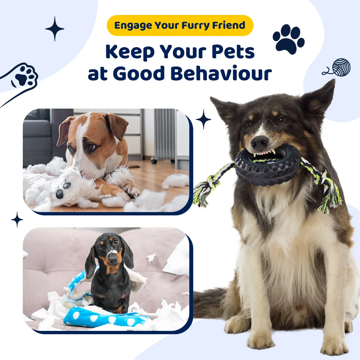 

​​Natural Rubber Tire Rope Dog Chew Toy Organic Cotton Rope Heavy Duty Dog Toy Large Breed Indestructible Tug of War Chew Toy