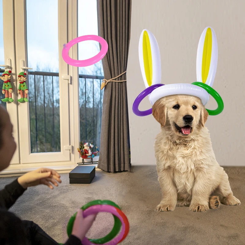 1Set PVC Opblaasbare Bunny Oren Ring Toss Game Opblaasbaar Toss Game voor Pasen Party Kinderen Speelgoed Geschenken Bruiloft Verjaardag benodigdheden