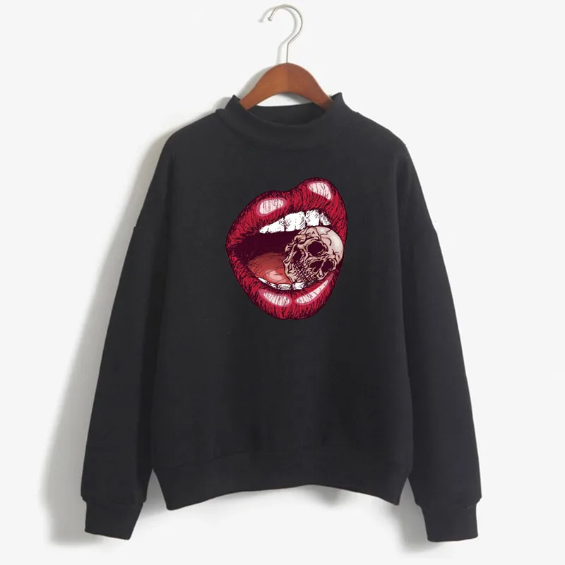 

Sexy Red Lips Print Women Sweatshirt Sweet Korean O-neck Knitted Pullover Thick Autumn Winter Candy Color Loose Lady Clothing