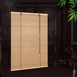 Outdoor Aqumotic Bamboo Curtains With Lifter Roller Decoration For Balcony/Tea room/Garden Shading Wooden Natural Manual Blinds