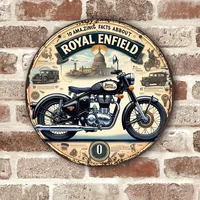 Vintage Royal Enfield Metal Sign Retro Round Wall Art with Motorcycle Big Ben Ideal for Garage Cafe Bar Garden Decor Gift