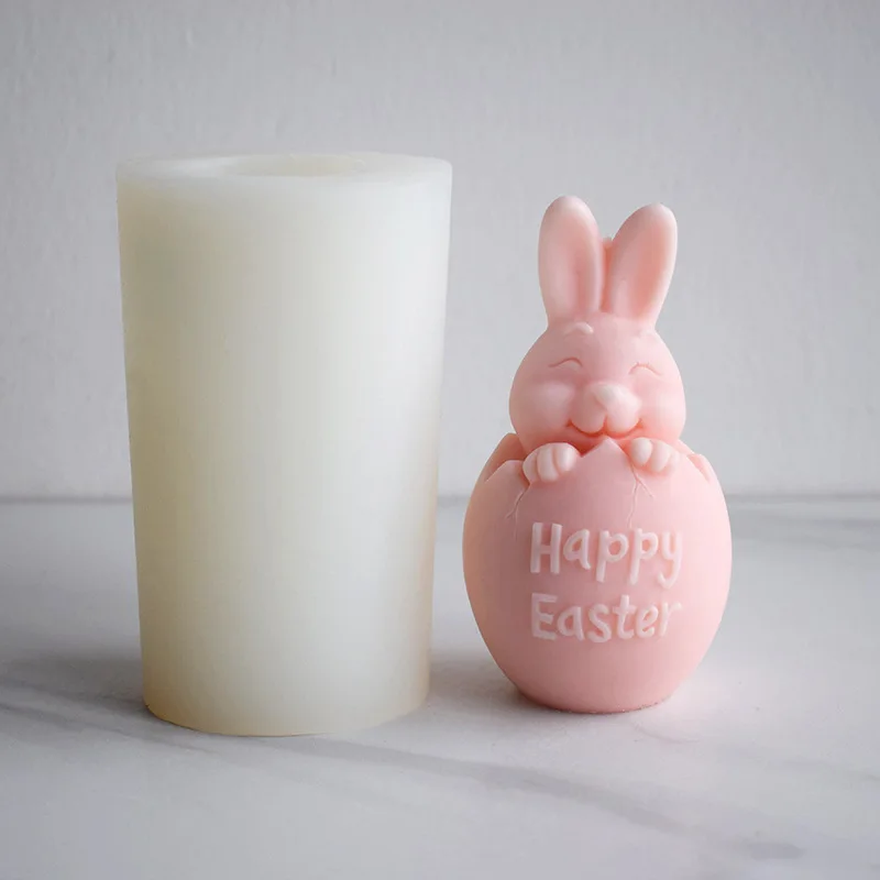 Easter Bunny Candle Mold Easter Egg Silicone Mold Diy Easter Plaster Resin Gift Ornament Mold Cute 3D Rabbit Soap Mold