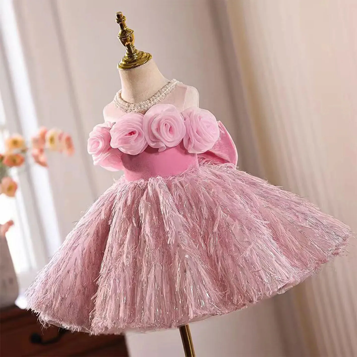 Girls Light Luxury Evening Princess Ball Gown Children Cute Bow beading Design Birthday Wedding Dress y1650