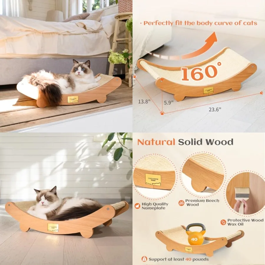 

Large Natural Sisal Cat Scratcher Bed with Hammock Design for Indoor Cats Durable Wooden Cat Furniture Featuring Scratch Pad an