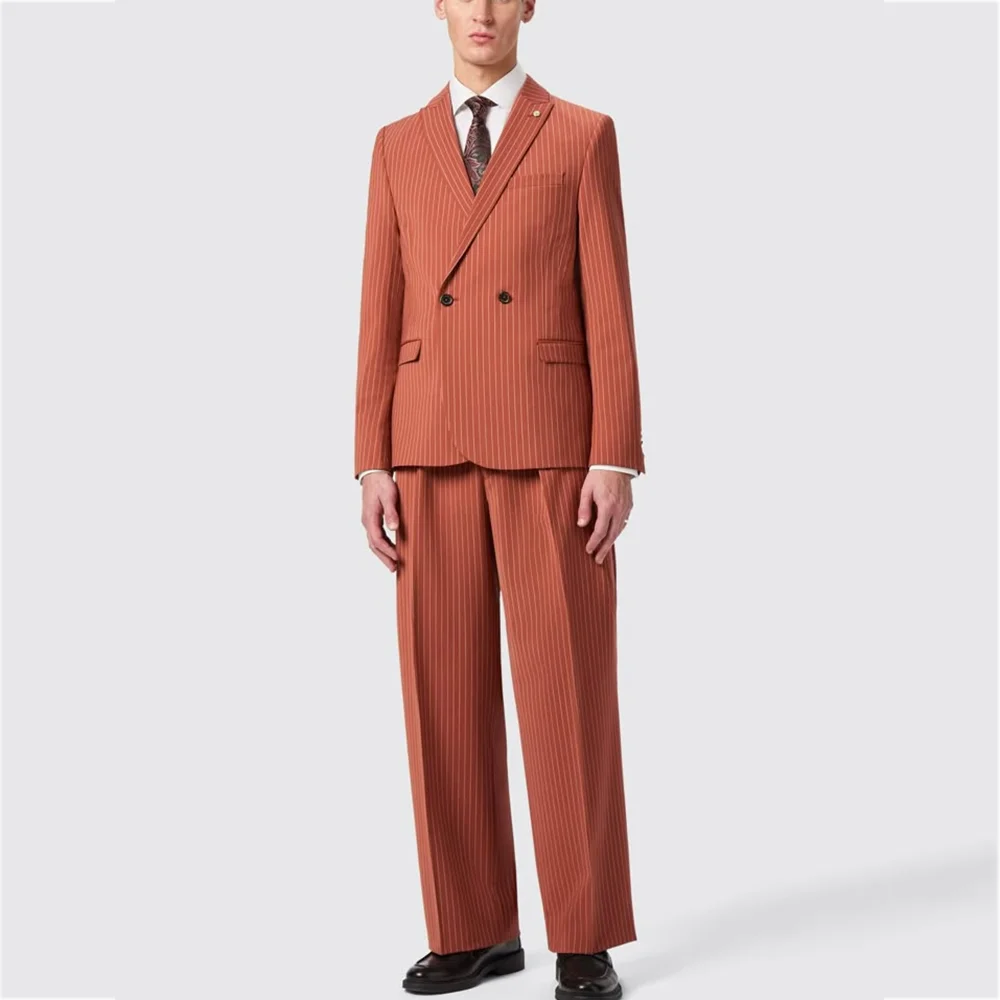

Striped Suit For Man Stylish Peak Lapel Two Button High Quality Male Suit Gentleman Business Casual Party Office Fashion Set