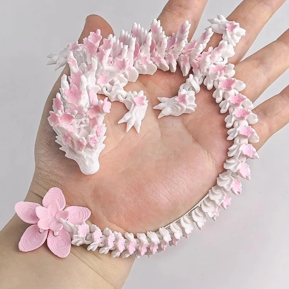 15/25cm 3D Printed Love Cherry Blossom Dragon Movable Joint Dragon Model Gifts Home Office Desktop Ornament Landscape Craft