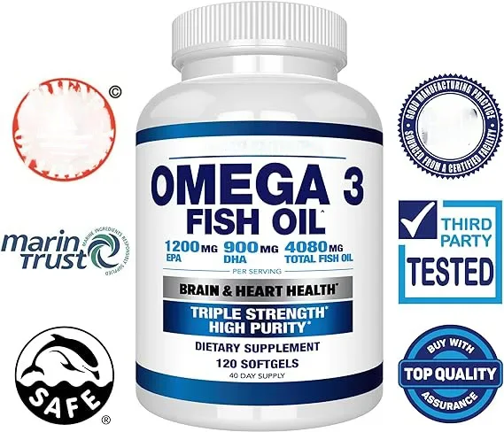 

OMEGA 3 Fish Oil 2250mg High EPA 1200mg + DHA 900mg Triple Action Unscented Supplement