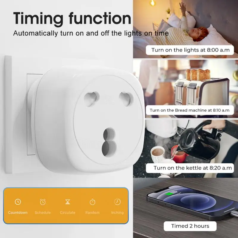 Tuya WiFi Smart Plug, 16A, Inde, Grande Afrique du Sud, Jauge, Télécommande, Smart Life, Compatible Home Alexa