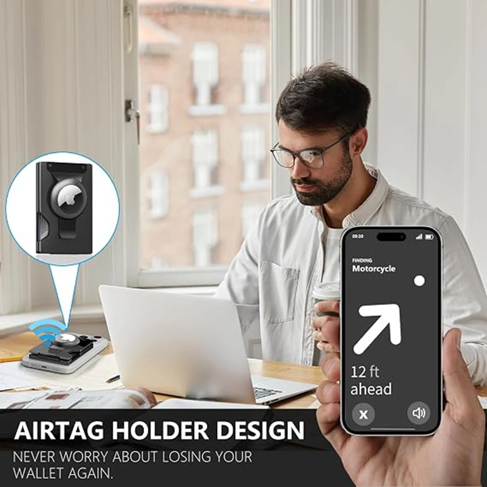 MagSafe Magnetische Metall-Handyhülle mit AirTag-Fach, Kartenhalter, RFID-Blockierung, Geldklammer und Magnetischem Kartenetui für iPhone 12 bis 16 – Detail 3