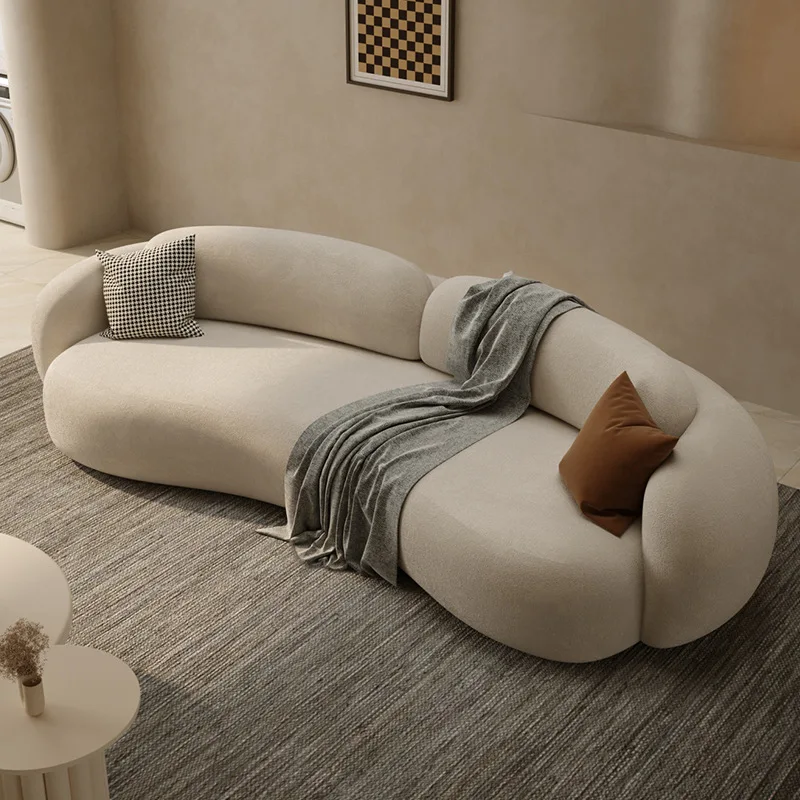 French Fabric Modern Style Arc Sofa Set Sponge Filled Small Apartment Barber Shop Rest Area Reception Room
