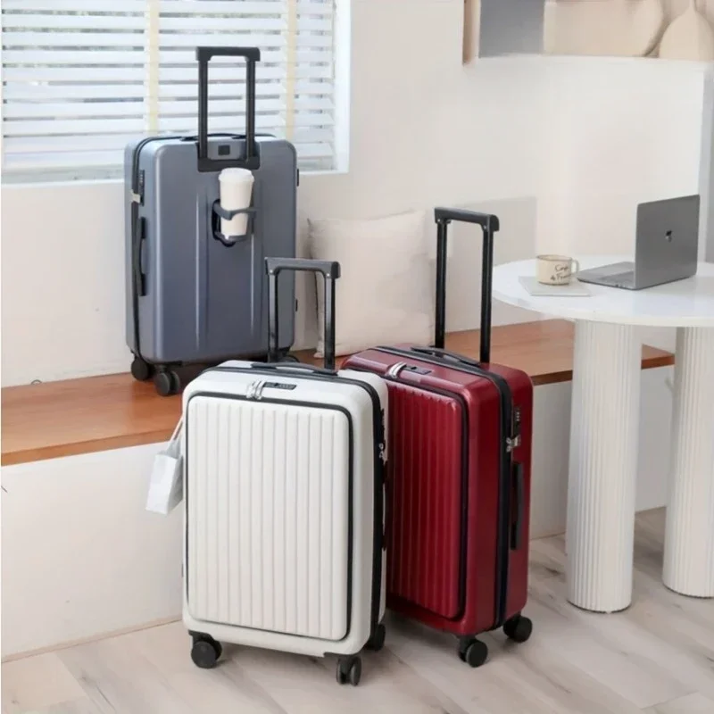 4 Colors 20/24 Inch Rolling Luggage with Front Opening,Charging Port,Foldable Cup Holder,ABS Material,Dry/Wet Separation Pocket