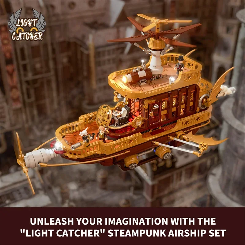 Creative Expert MOC F9014 Punk Style Light Catcher Steampunk Airship Steamship Model 1641PCS Building Blocks Brick Toys Gift