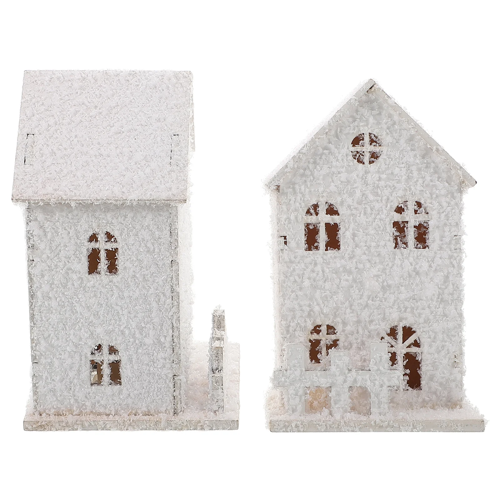 

2Pcs Luminous Christmas Wooden House Crafts Xmas Desktop Decor Glowing Wood House Adornment Luminous Christmas Decor