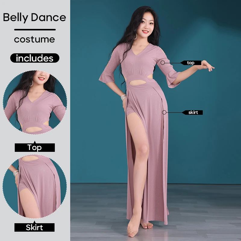 Belly Dance Costume 0ne-piece Dress Sexy Wear Top & Skirt For Adult Women Stage Performance Worksuit Practice Training Clothes