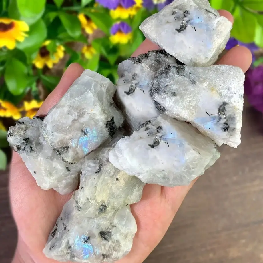 قوس قزح طبيعي حجر القمر بلورات الكوارتز غير النظامية شكل الريكي الصخور المعادن أحجار استشفاء للديكورات المنزلية #1