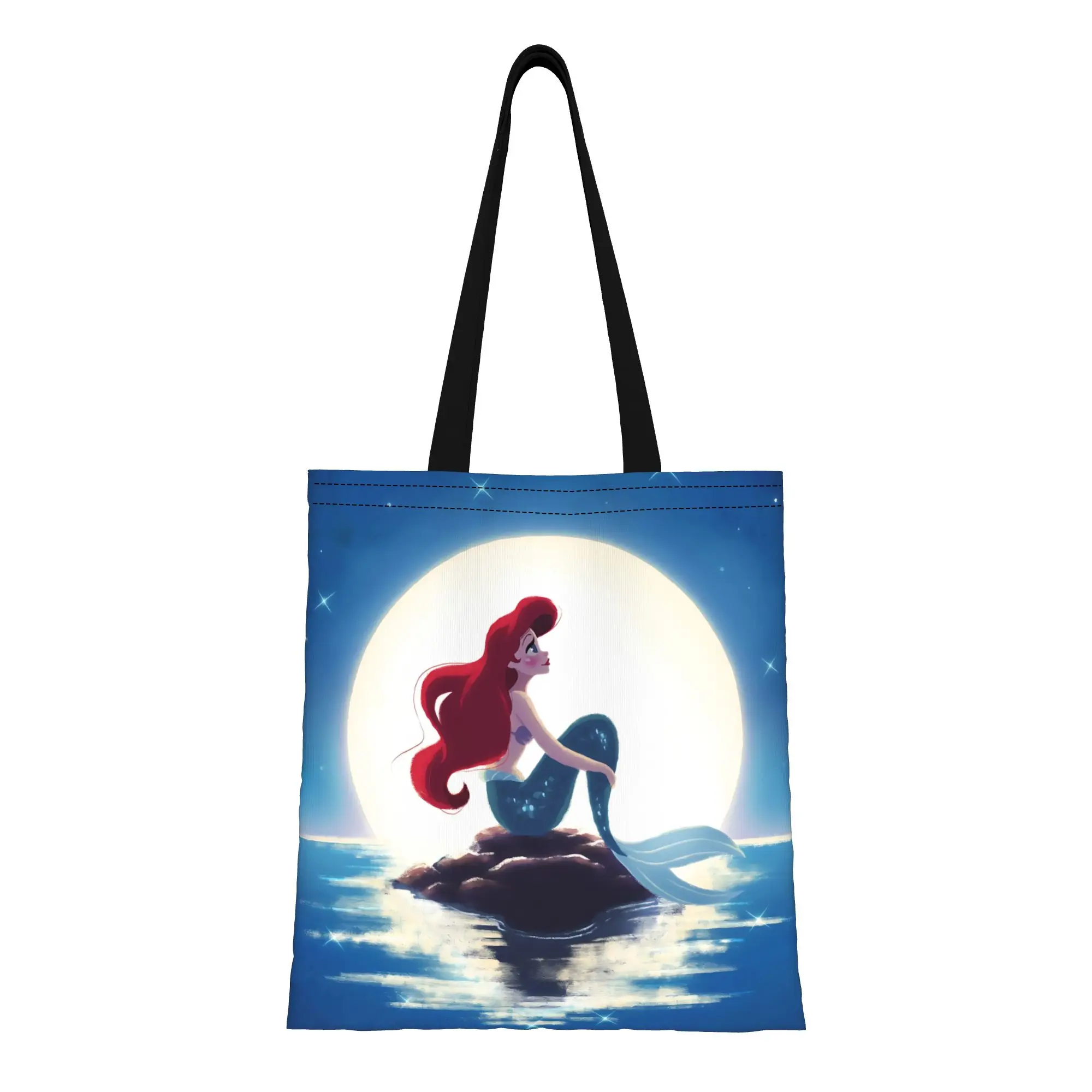 

1 шт. холщовая сумка-тоут с изображением принцессы Русалочки из мультфильма Дисней, большая вместимость, для первого дня в школе, складная, с шикарным узором, подарок