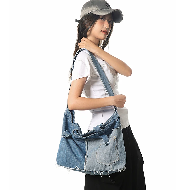 

Patchwork Denim Women's Bag Vintage Shoulder Bag Jean Messenger Bag Y2K Eco Bag Korean Shopper Handbags Cowboy Tote Bag Travel