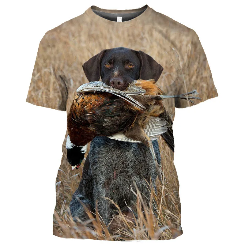 Camisetas de caza de camuflaje para perros, ropa de calle con estampado 3D de animales para hombres, camiseta de manga corta de gran tamaño Harajuku Y2k, camisetas, ropa para hombre