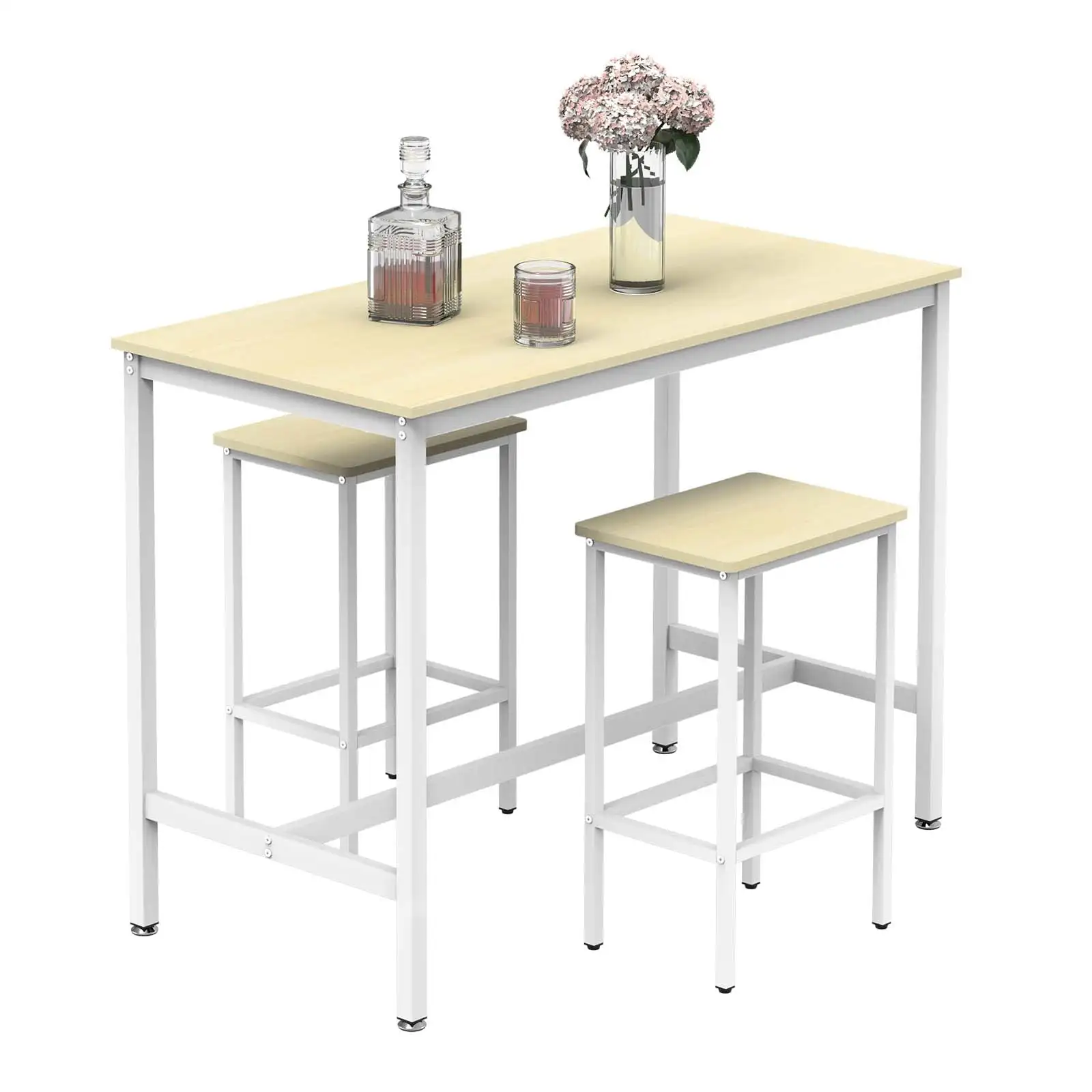 3-Piece Bar Tabela Set com 2 fezes, Counter Altura, Jantar, Pub, Branco