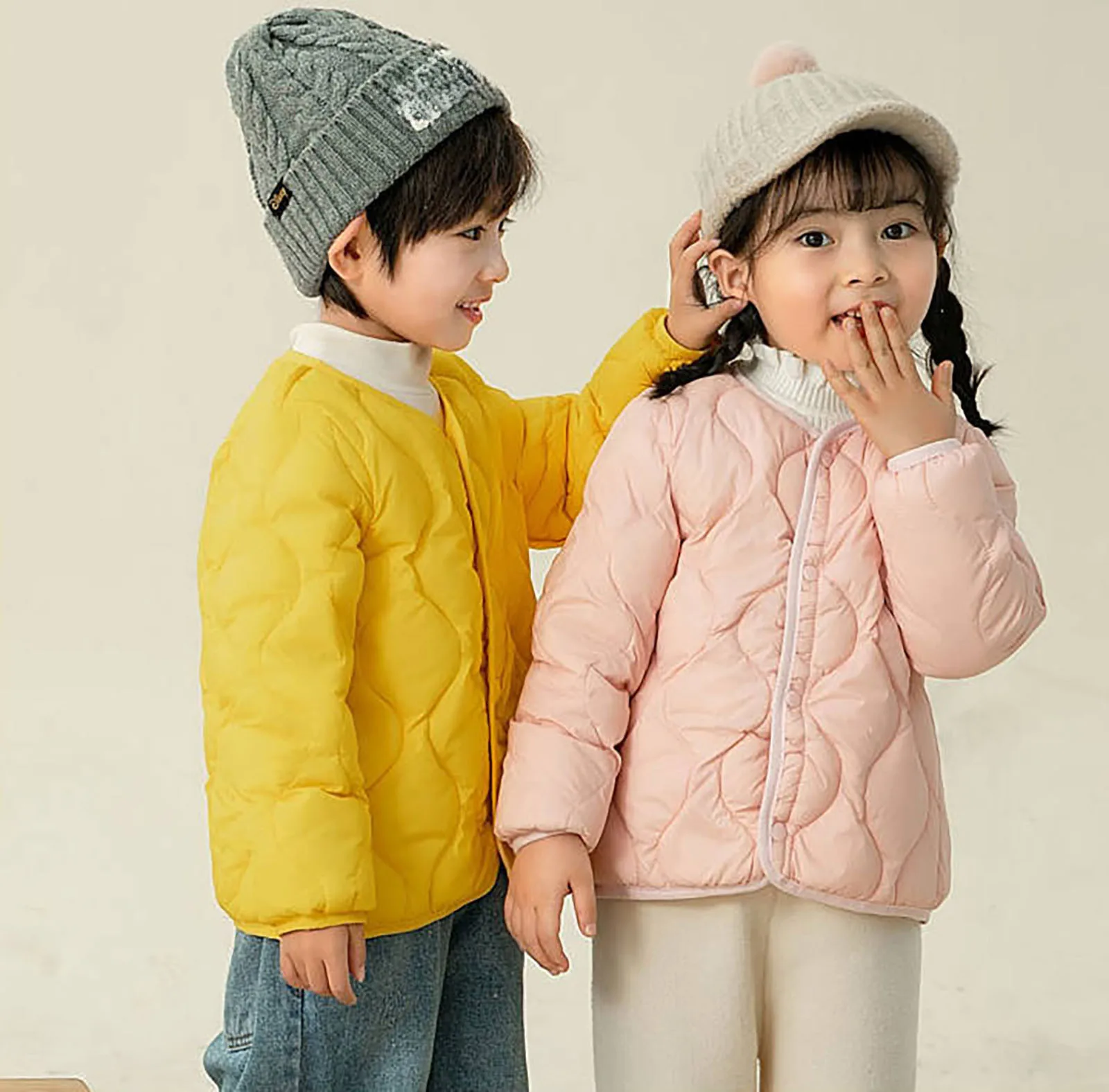 Campus Style Children Down Cotton Outerwear Boys Girls Autumn Winter Warm Jacket Solid Simple Versatile Children Windproof Coats