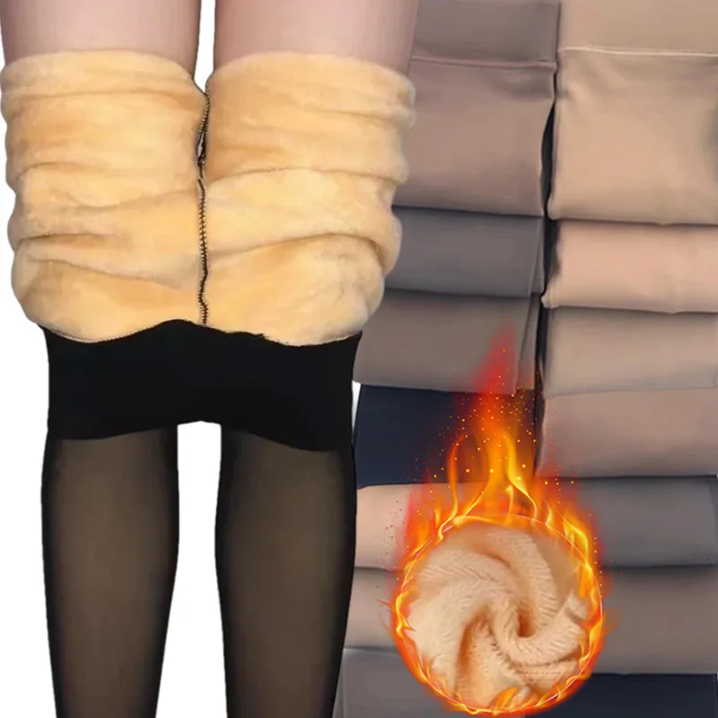 

2025 New Winter Warm Slim Pantyhose for Women Fleece Leggings Sexy Translucent Elasticity Legging Thermal Tights Female Pants