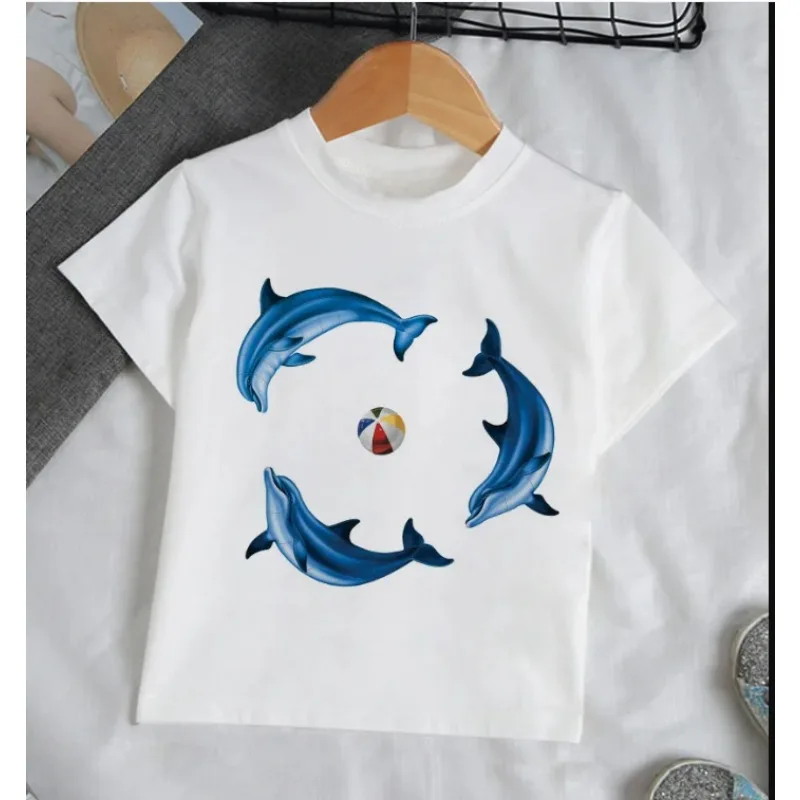 Summer Gute Kids Clothes  Fashion Dolphin T Shirt Boys Design T Shirt  Round Neck T Shirt Tops