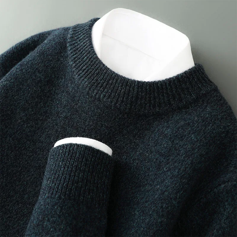 

Autumn And Winter Cashmere Sweater Men's Solid Color Thick Knitted Pullover Sweater Simple Casual Business Wool Bottoming Shirt