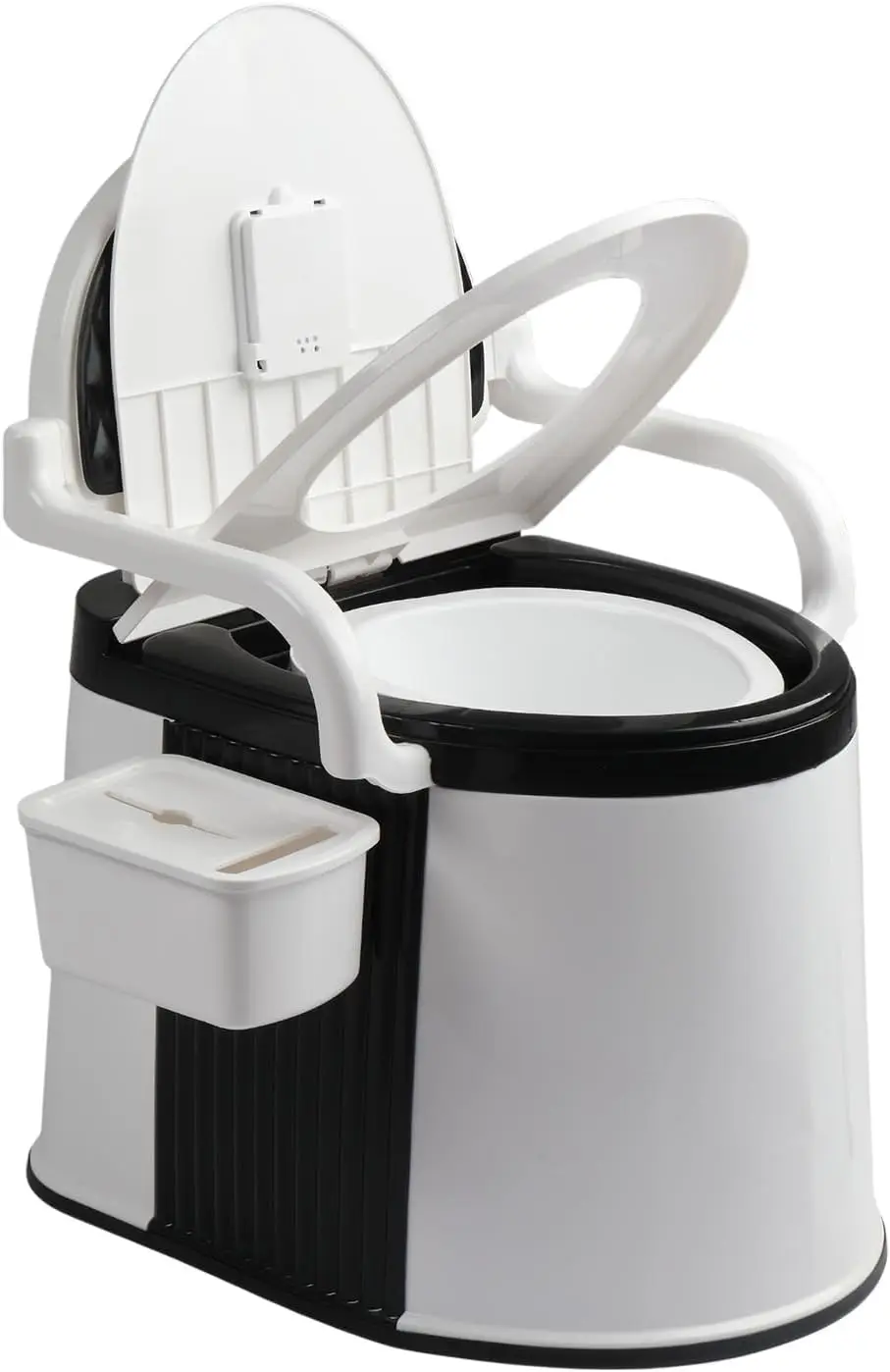 

Portable Toilet | Back & Handrail Design Commode with 5 Gallon Bucket Inner, Camping RV Toilet for Adult, Kids, Home, Boat,