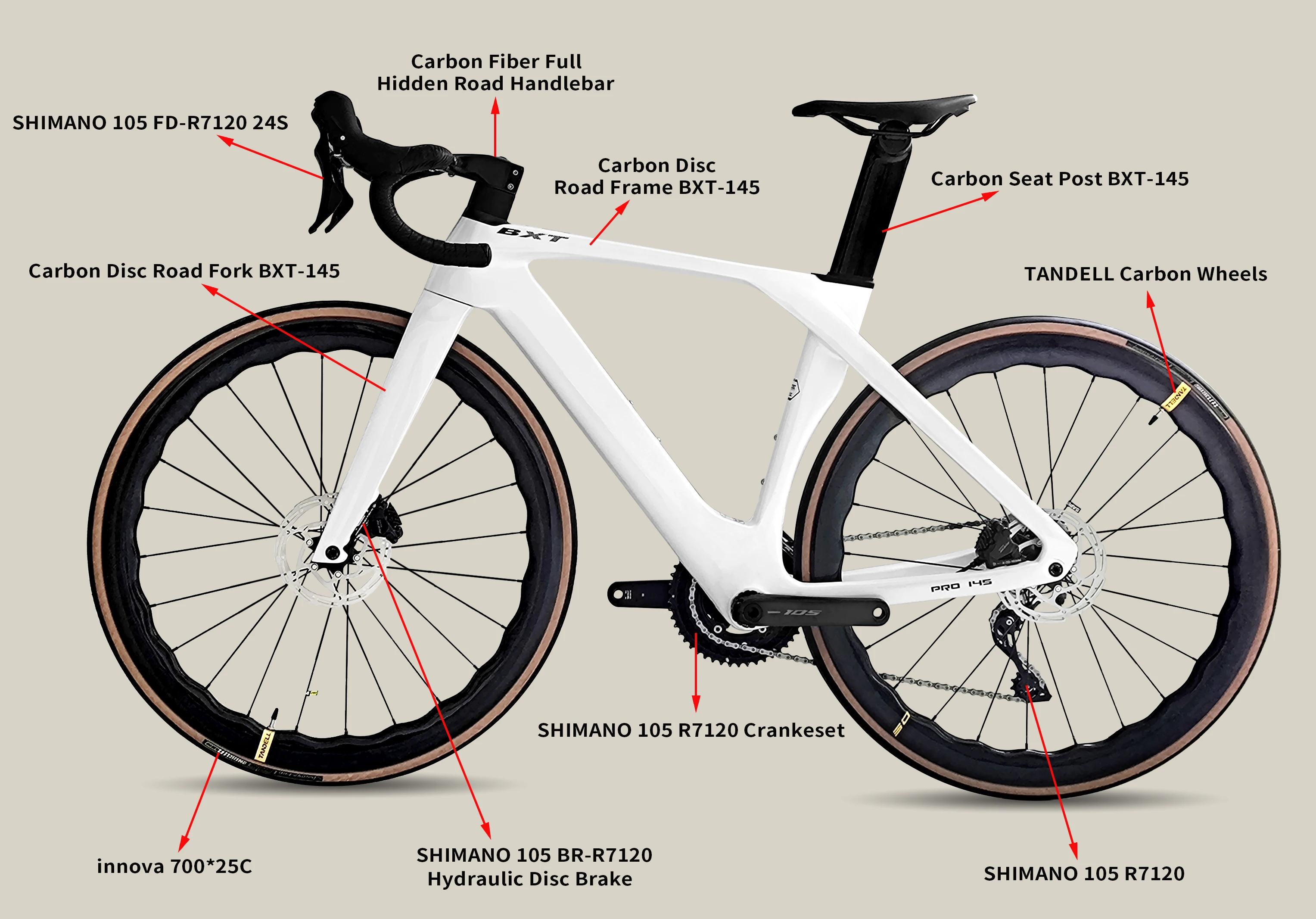 BXT 2024 Carbon Fiber Road Bike Fully Hidden Cable 24 Speed Lightweight Triathlon For Competitive Racing Carbon Road Bicycle