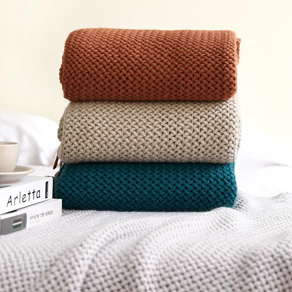 Solid Color Blanket Acrylic Knitted Blanket Sofa Cover Bed Office Lunch Break Nap Hotel Bedroom Wholesale Free Shipping