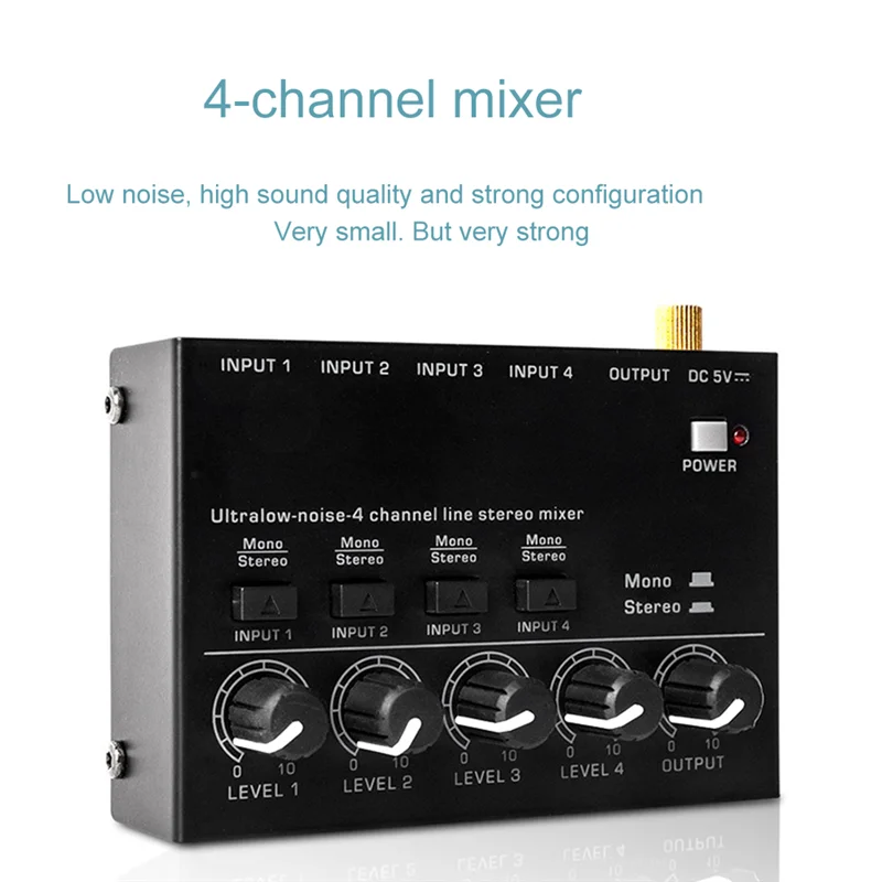 Mini Stereo Mixer MAX400 Ultralow Noise 4 Channels Mixers Mixing Console DC5V for Electric Guitar Drum Piano,EU Plug