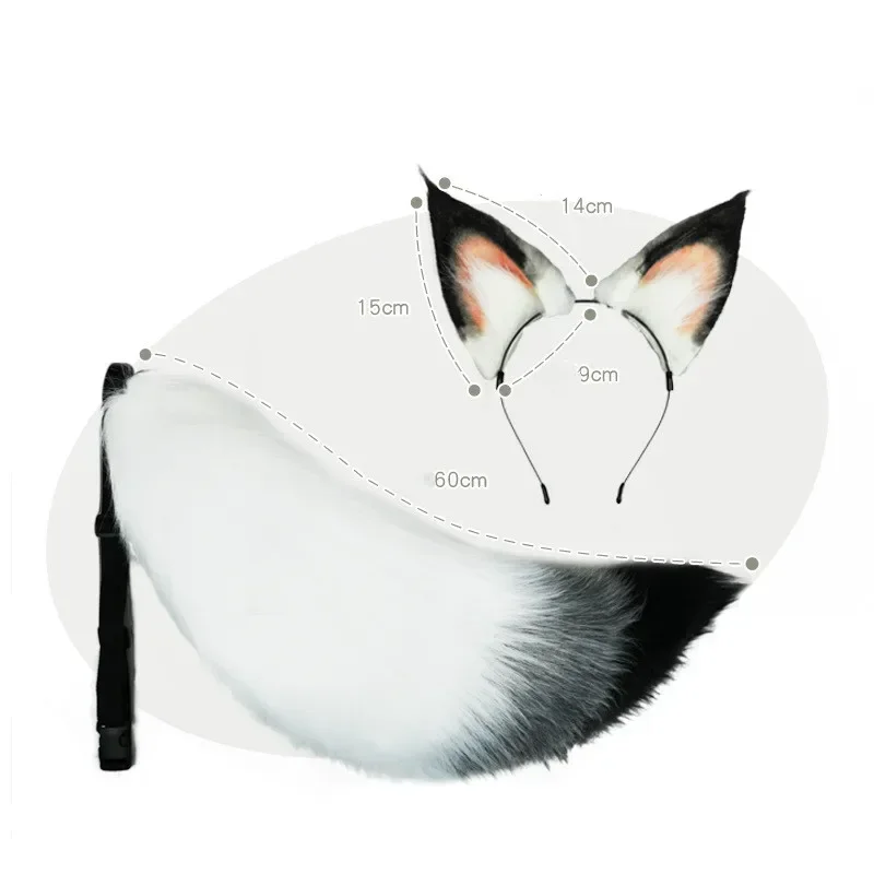 Neue weiße Fuchs Anime Tier Ohr und Schwanz Cosplay Requisiten handgemachte Plüsch Wolf Ohren Stirnband benutzerdefinierte Lolita Kawaii Zubehör