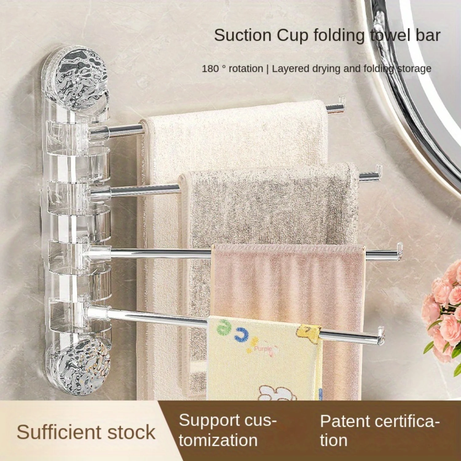 

Stainless Steel Folding Towel Rack - No-Drill Corner Shelf for Modern Bathroom Towel Organization