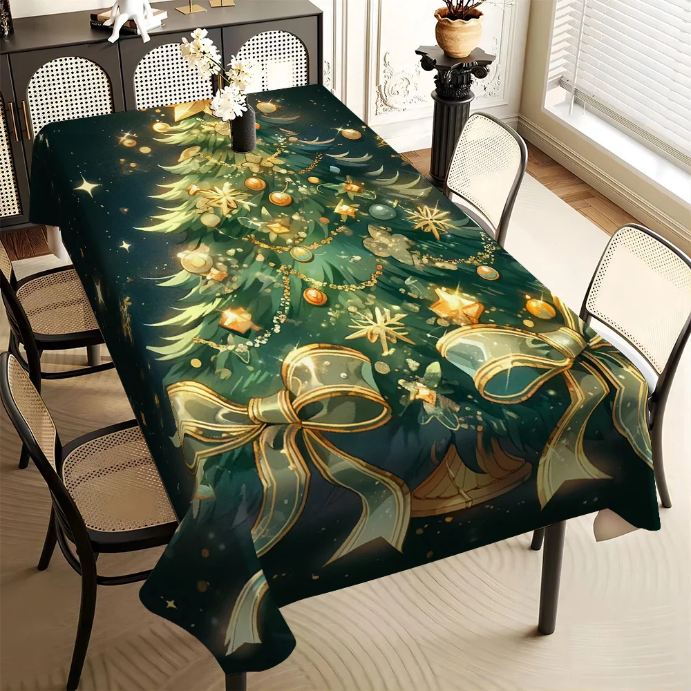 Elegant Christmas Tablecloth Spillproof Green Holiday Festive Dinner Table Runner for Dining Room Decor