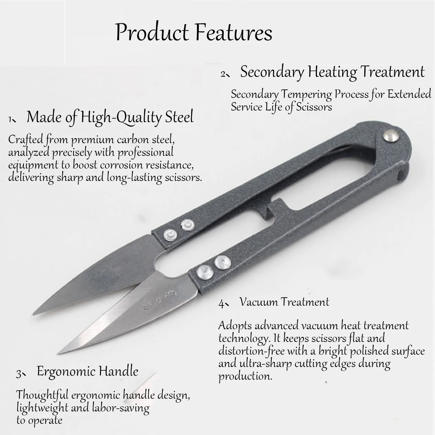 Zhang Xiaoquan TB448 U Shape Spring Thread Snips Mini Sewing Scissors, High Carbon Steel Vacuum Tempered Sharp Blade Ergonomic M