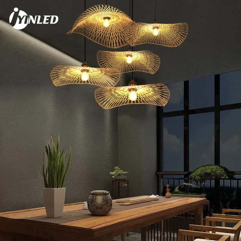 

Dia35/45/55/65/75/85cm Rattan Wicker Lampshade Chandeliers 1/2pcs Hand Woven Bamboo Pendant Lights Dining Rroom Bamboo Art Lamp