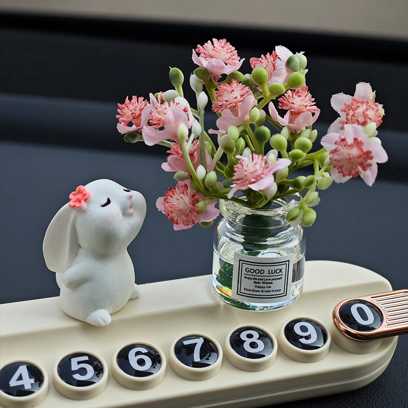 1Set Nette Mini Vase Und Kaninchen Auto Healing Puppe Ornamente Center Konsole Fenster Auto Innen Dekoration