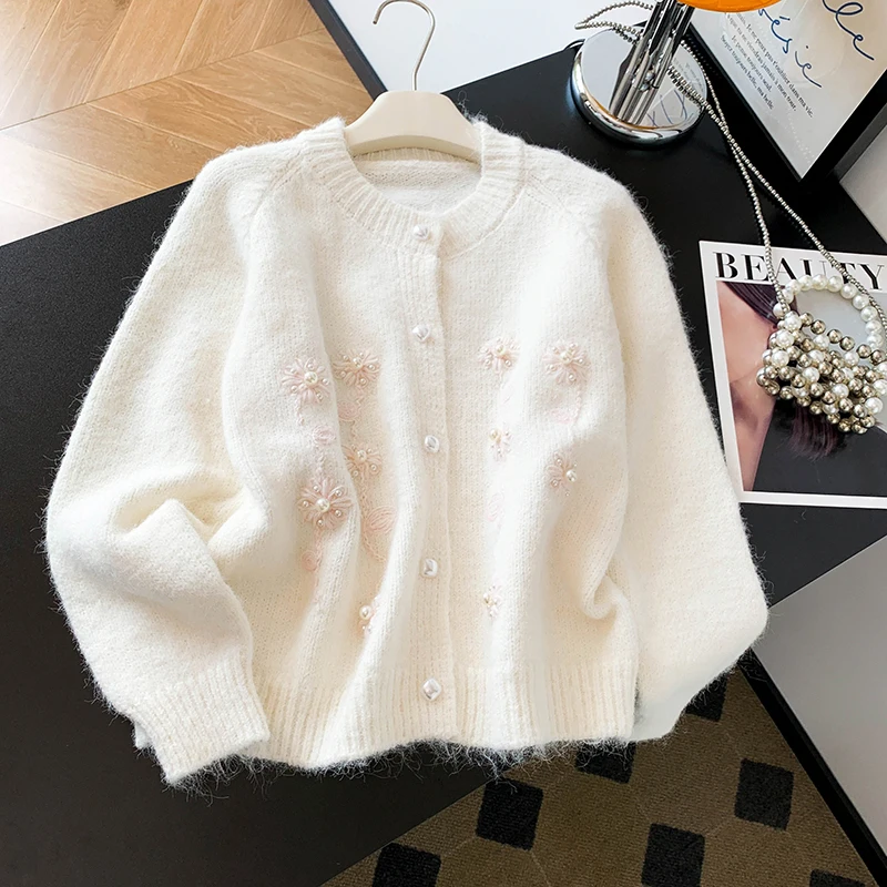 

Sweet Fre вязаный открытый кардиган с цветочной вышивкой, женский свободный мягкий свитер, осенняя новая модель Sle, самосохраняющая модель